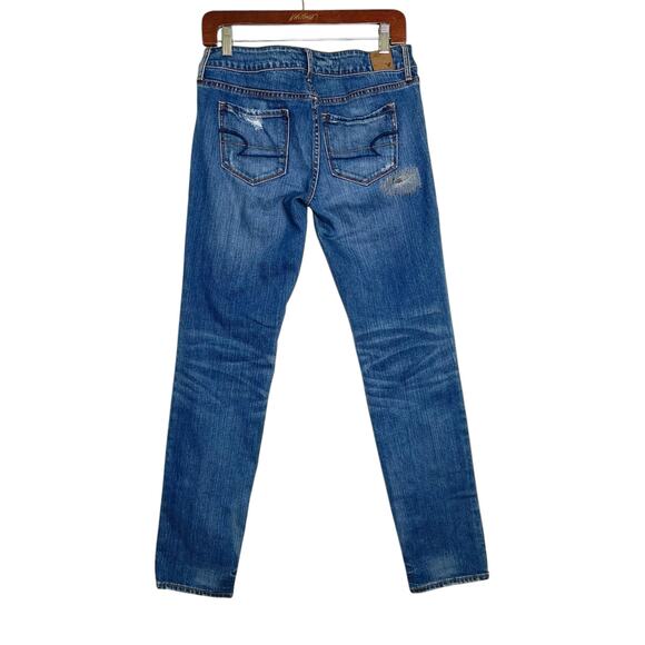 American Eagle Women's Size 10 Distressed Faded Patched Ripped Boho Skinny Jeans - Picture 2 of 9